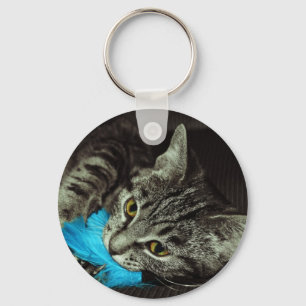 Porte-clés Tabby Cat avec plume par Shirley Taylor