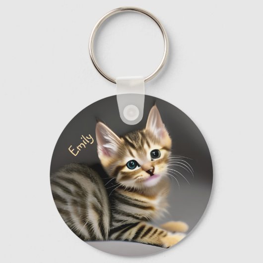 Porte-clés Tabby chatte moelleux chatte bébé (Recto)
