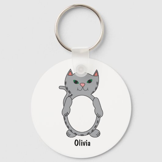 Porte-clés Tabby Gris Cat Cute Personnaliser (Recto)