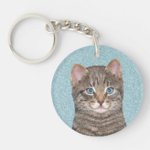 Porte-clés Tabby Gris Peinture De Chat - Cute Art De Chat Ori