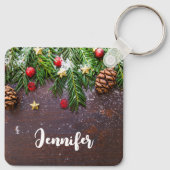 Porte-clés Table de Noël rustique avec pin et neige (Dos)