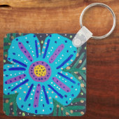 Porte-clés Tableau à fleurs bleues (Verso)