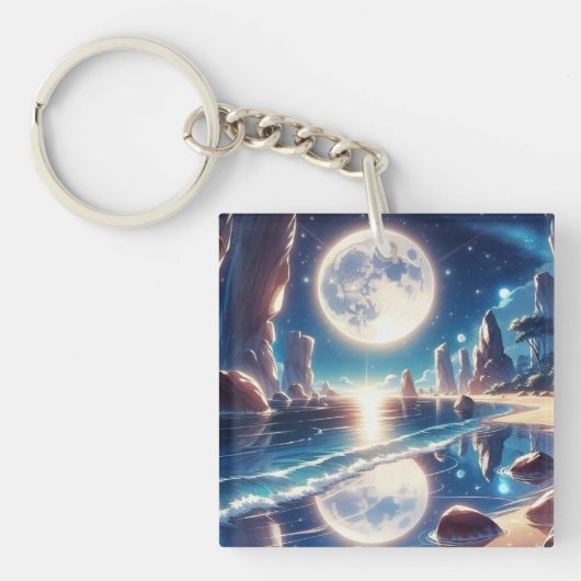 Porte-clés Tableau De Plage Lune Idyllique (Devant)