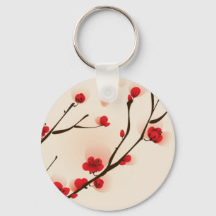 Porte-clés Tableau de style asiatique, Fleur de prune au prin