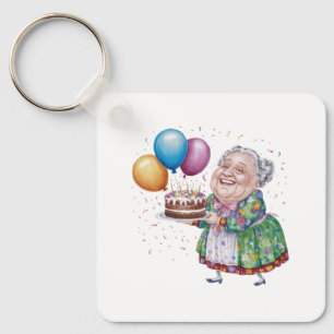 Porte-clés Tablier floral drôle de grand-mère pour anniversai
