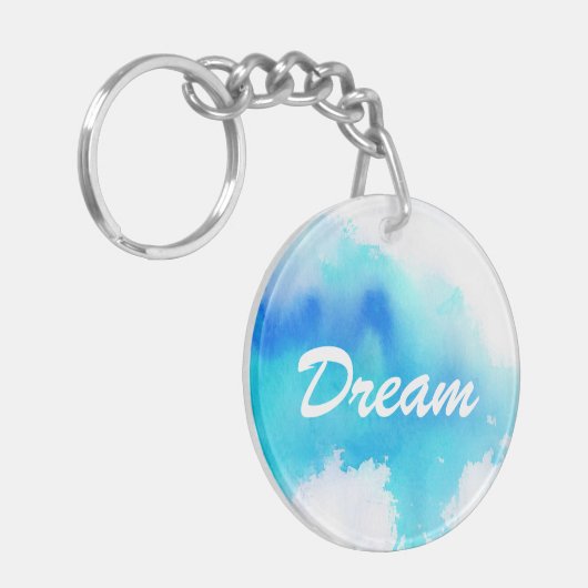 Porte-clés Tache bleue, peint à la main abstrait d'aquarelle (Devant gauche)