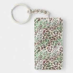 Porte-clés tacheté, léopard, tropical, palmier, feuille, brun