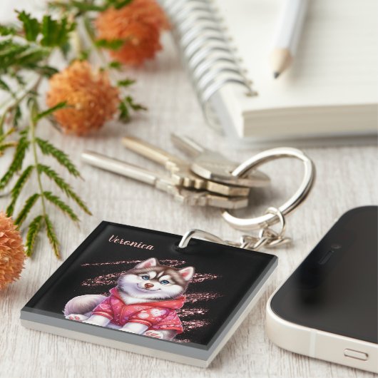 Porte-clés "Tail Waggin Love" Husky Porte - clé (Devant Droit)