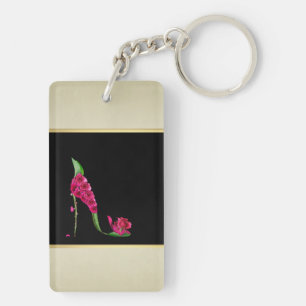 Porte-clés Talons Fleur Élégants Modernes Féminins, Noir, Crè