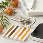 Porte-clés Tan Brown Orange Vertical Stripes Monogramme (Devant Droit)