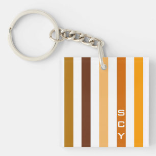 Porte-clés Tan Brown Orange Vertical Stripes Monogramme