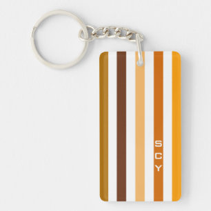Porte-clés Tan Brown Orange Vertical Stripes Monogramme