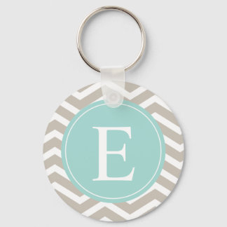 Porte-clés Tan White Chevron Turquoise Monogramme