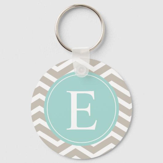 Porte-clés Tan White Chevron Turquoise Monogramme (Recto)