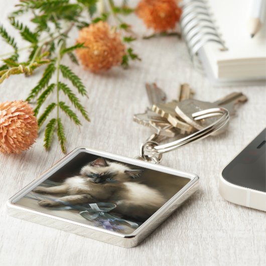 Porte-clés Tangle de ruban Siamese Kitten (Côté)