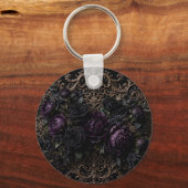 Porte-clés Tapis de table Fleurs noires gothiques baroques (Recto)