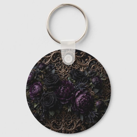 Porte-clés Tapis de table Fleurs noires gothiques baroques (Verso)