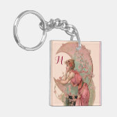 PORTE-CLÉS TAROTS / LUNE LADY, FLEURS EN ROSE, MONOGRAMME (Devant gauche)