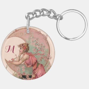 PORTE-CLÉS TAROTS / LUNE LADY, FLEURS EN ROSE, MONOGRAMME