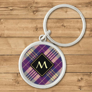Porte-clés Tartan mauve, or et bleu