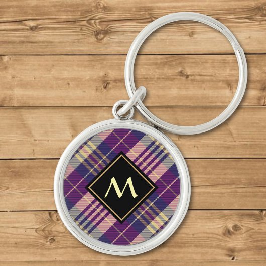 Porte-clés Tartan mauve, or et bleu