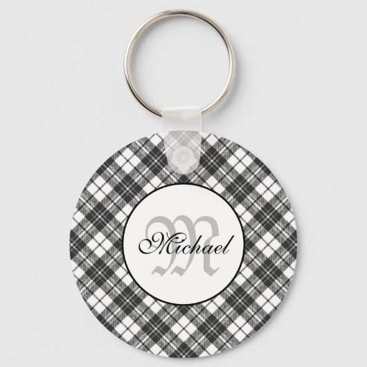 Porte-clés Tartan motif Noël noir blanc Monogramme (Recto)