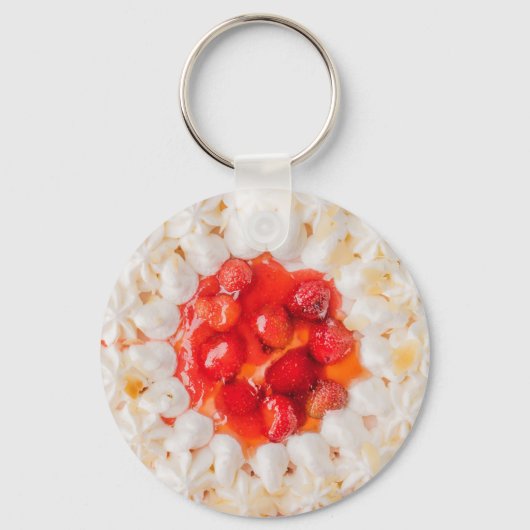 Porte-clés Tarte aux fraises dessert blanc rouge (Recto)