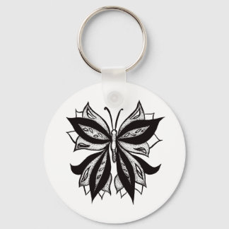 Porte-clés Tatouage à papillon Abstrait noir et blanc