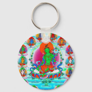 Porte-clés Tatouage cool oriental tibétain thangka vert Tara