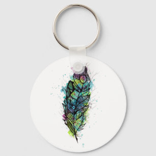 Porte-clés Tatouage de plume d'aquarelle