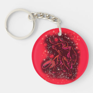 Porte-clés Taureau Magique Rouge Neon Courir À Starry Night