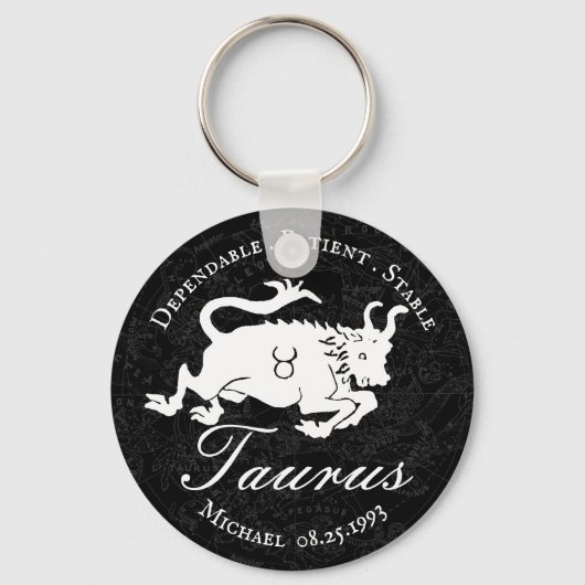Porte-clés Taurus Zodiac Astrologie Caractère Noir Personnali (Recto)