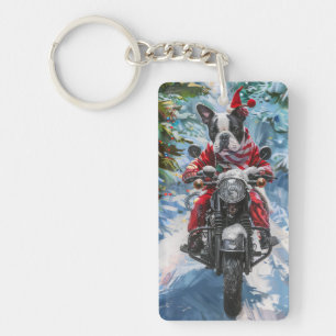 Porte-clés Tchiens de Boston Terrier à moto Noël