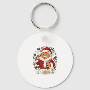 Porte-clés Tchin Tchin Noël Chat Orange Chapeau de Père Noël