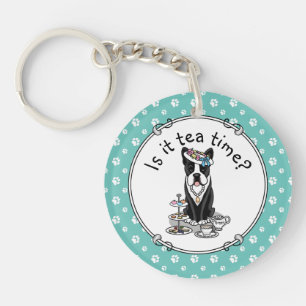 Porte-clés Tea Party Boston Terrier Dog (noir) mignonne