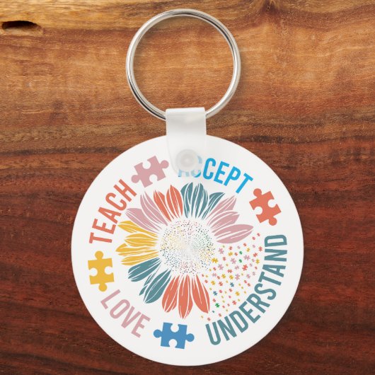 Porte-clés "Teach Accept Love Understand" Puzzle Piece Flower (Recto)