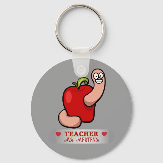 Porte-clés Teacher Appréciation Worm in Apple Ajouter un nom (Verso)