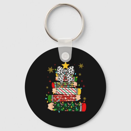 Porte-clés Teacher Christmas Tree Lights Pencil Leopard Print (Recto)