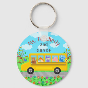 Porte-clés Teacher Thank You Custom Name Cute Bus Animals