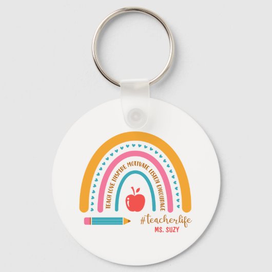 Porte-clés #Teacherlife Rainbow Nom de l'enseignant personnal (Recto)