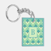 Porte-clés Teal and Blue Geometric Pattern Monogram (Devant gauche)