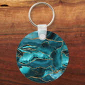 Porte-clés Teal Blue et Gold Glitter Agate (Recto)