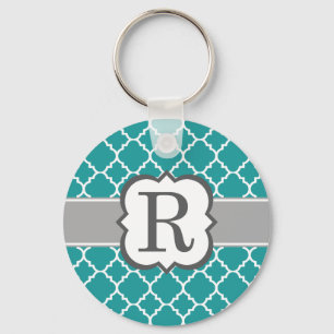 Porte-clés Teal Blue Monogram Letter R Quatrefoil