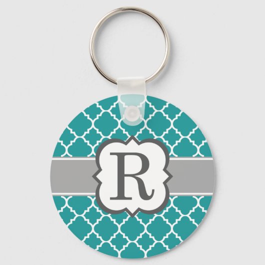 Porte-clés Teal Blue Monogram Letter R Quatrefoil (Recto)