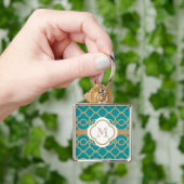 Porte-clés Teal décoré d'un monogramme et Marocain d'or (main)