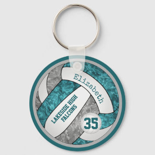 Porte-clés teal gray white girrl volleyball keychain