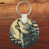 Porte-clés Teal Howling Wolf Moon Art (Verso)