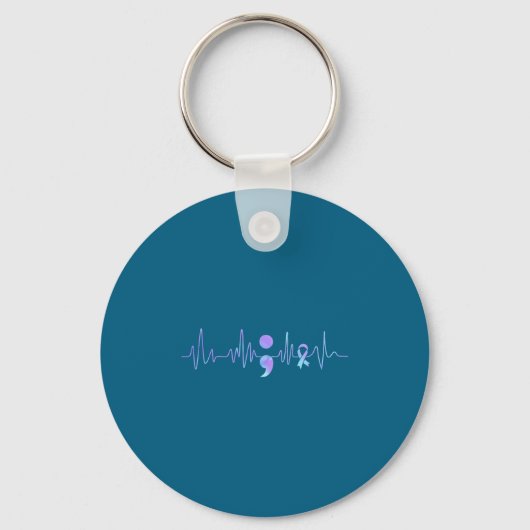 Porte-clés Teal Purple Heartbeat Semicolon Suicide Prevention (Recto)