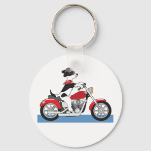Porte-clés Teckie Jack Russell motard sur moto rouge