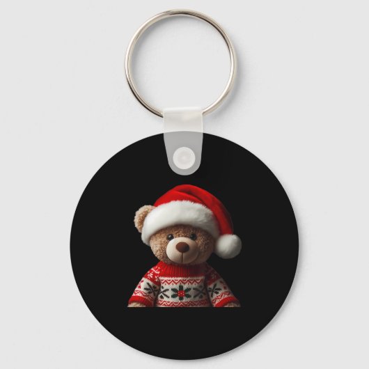 Porte-clés Teddy Bear With Santa Hat Christmas Xmas Lover Kid (Recto)